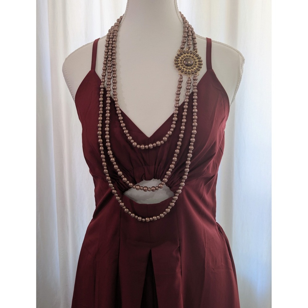 Amrita Singh 28" Three Strand Glass Brown Bronze Pearls Large Gold Focal LT108